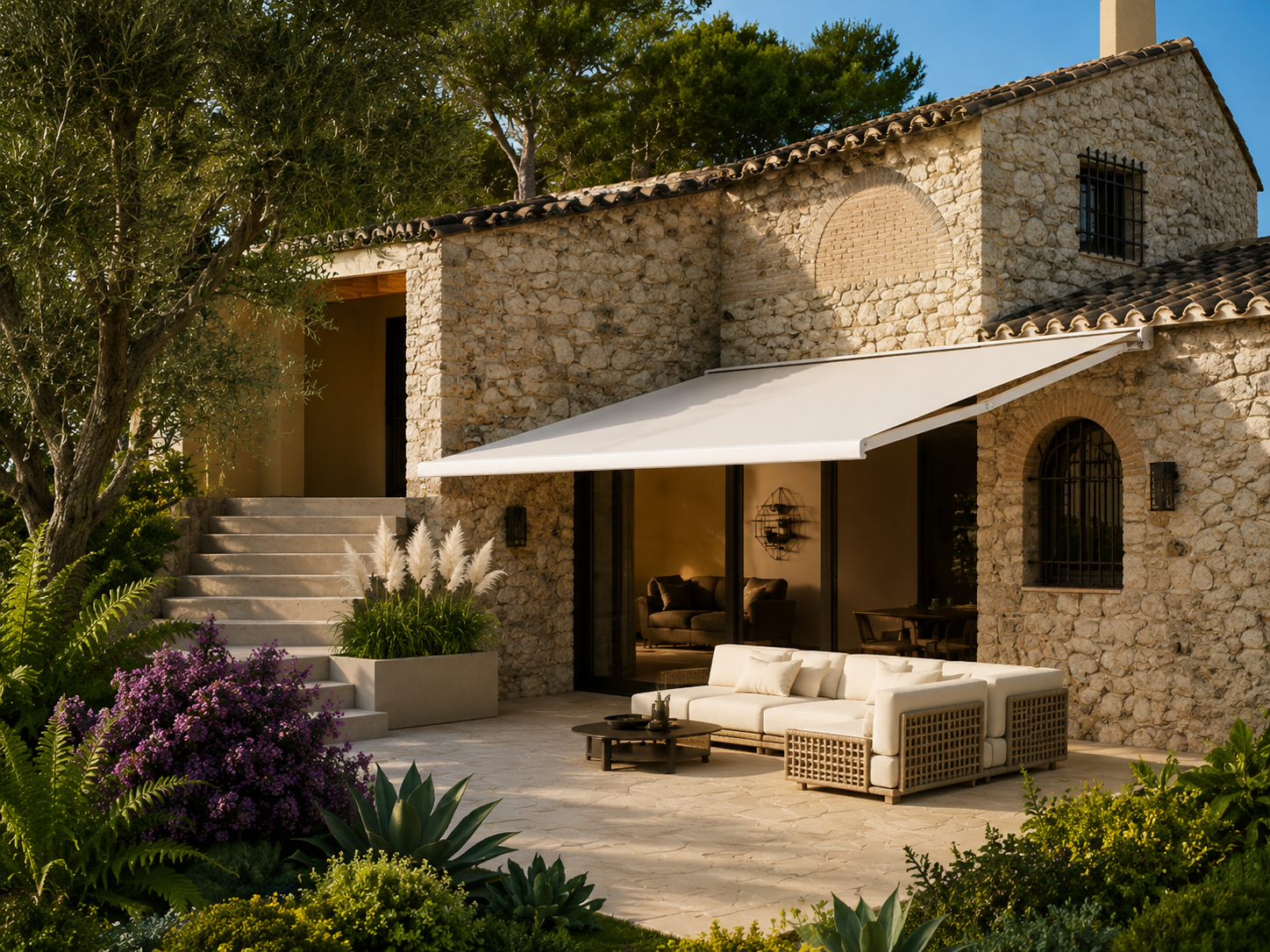 Tenda da sole Multiforma aperta con bracci estensibili
